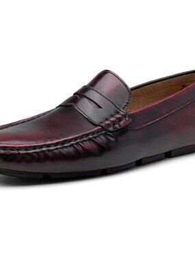 Men's Wine Red Synthetic Casual Soft Penny Loafers Slip On Boat Loafers Shoes